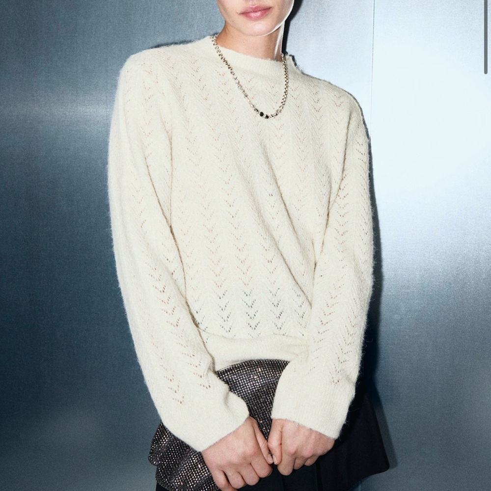 Mango Knit Sweater, White and silver accents